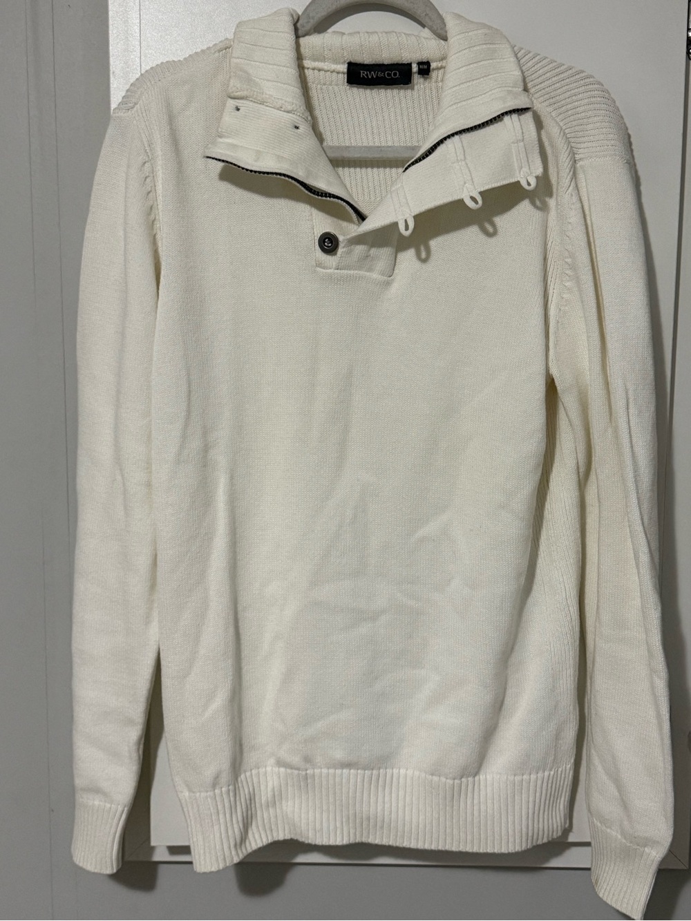 186. RW&CO. Cotton Cream Zip-Front Mock Neck Sweater Cabincore Old Money